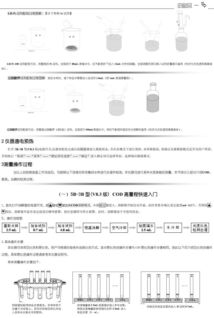 连华科技COD、氨氮、总磷、浊度等多参数水质分析仪5B-3B型(V8)快速入门手册